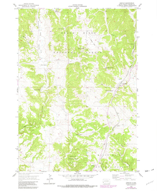 Classic USGS Argyle South Dakota 7.5'x7.5' Topo Map Image