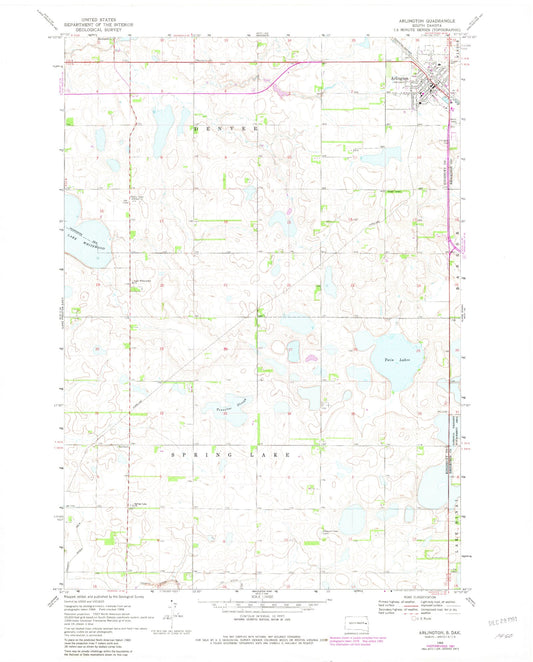 Classic USGS Arlington South Dakota 7.5'x7.5' Topo Map Image