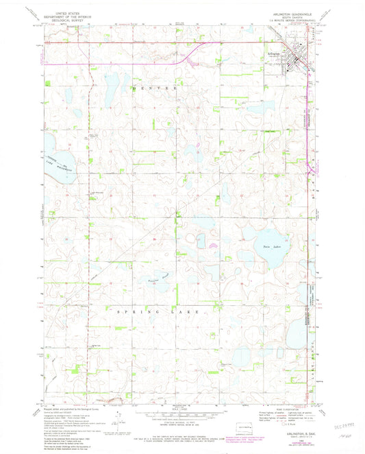 Classic USGS Arlington South Dakota 7.5'x7.5' Topo Map Image
