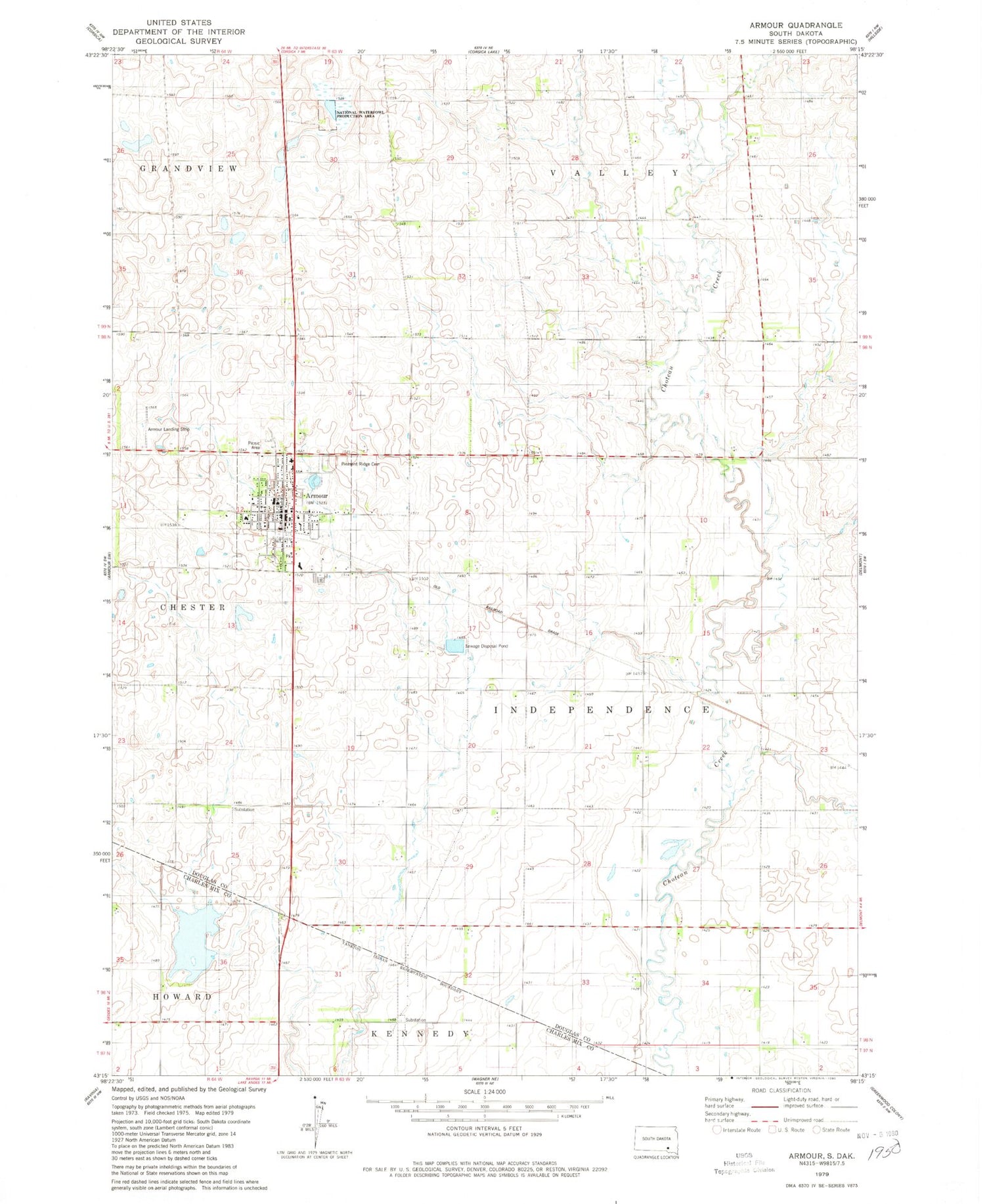 Classic USGS Armour South Dakota 7.5'x7.5' Topo Map Image
