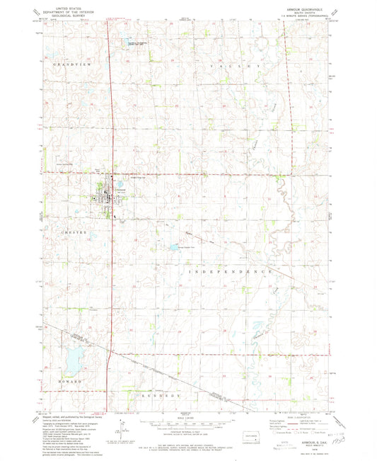 Classic USGS Armour South Dakota 7.5'x7.5' Topo Map Image