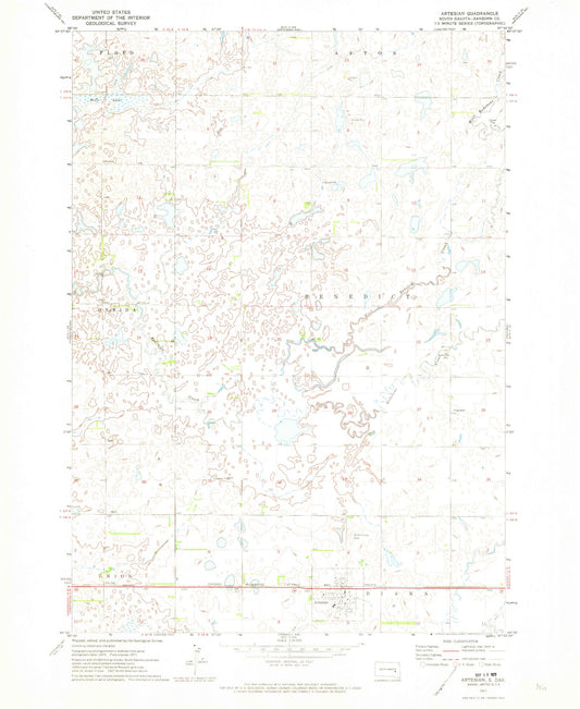 Classic USGS Artesian South Dakota 7.5'x7.5' Topo Map Image