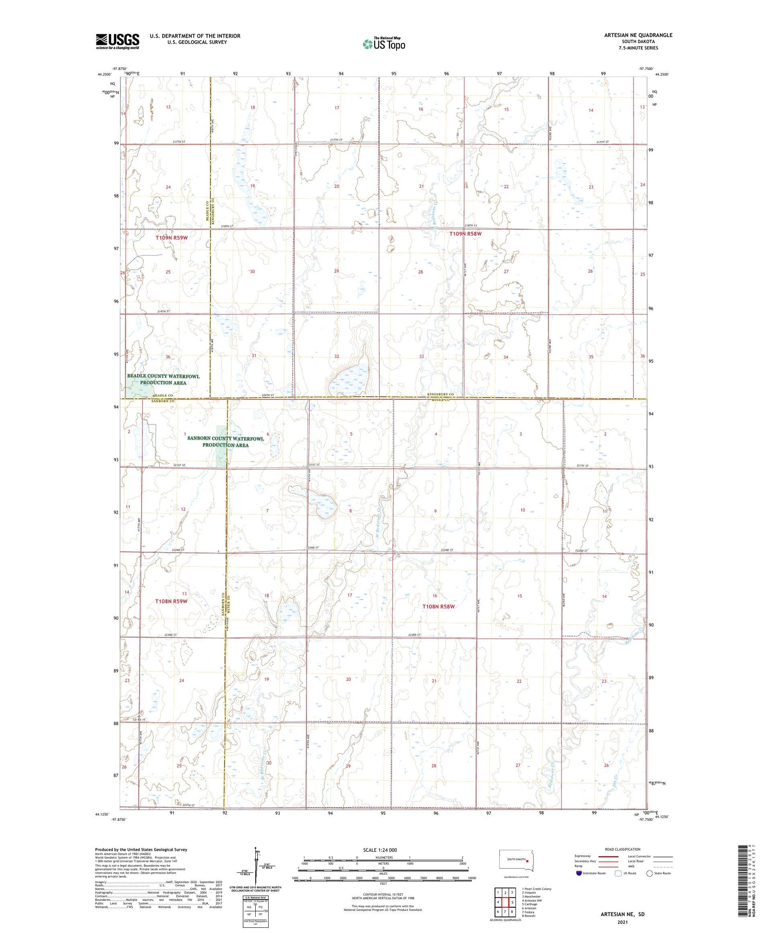 Artesian NE South Dakota US Topo Map Image