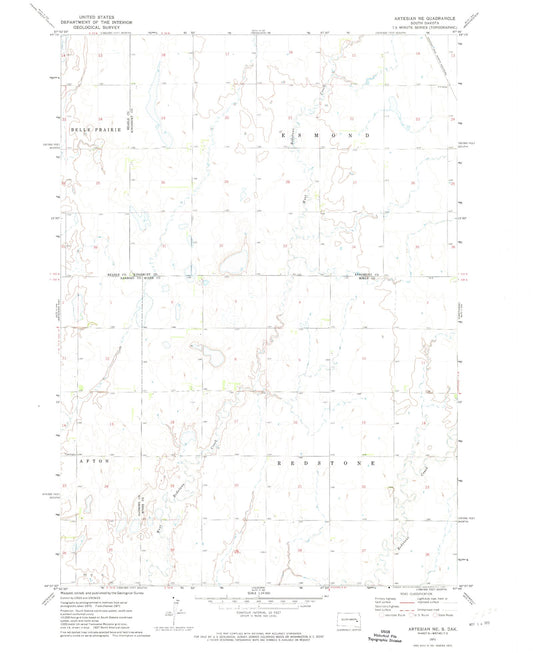 Classic USGS Artesian NE South Dakota 7.5'x7.5' Topo Map Image