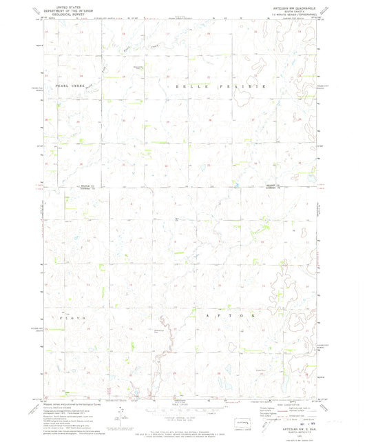Classic USGS Artesian NW South Dakota 7.5'x7.5' Topo Map Image