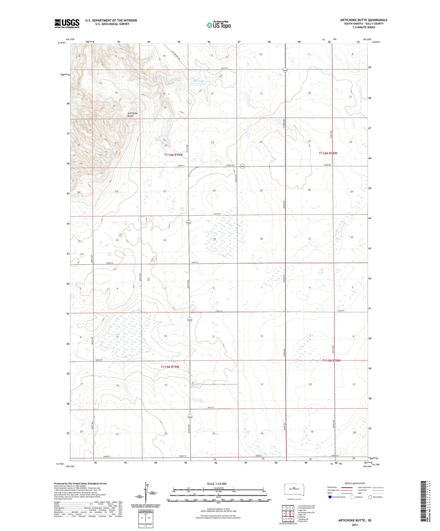 Artichoke Butte South Dakota US Topo Map Image