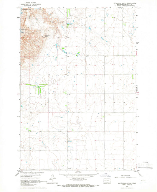 Classic USGS Artichoke Butte South Dakota 7.5'x7.5' Topo Map Image