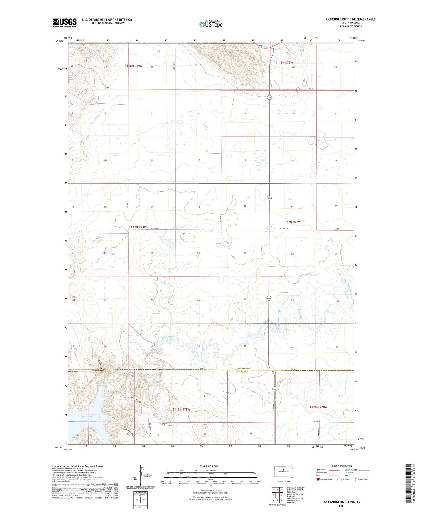 Artichoke Butte NE South Dakota US Topo Map Image