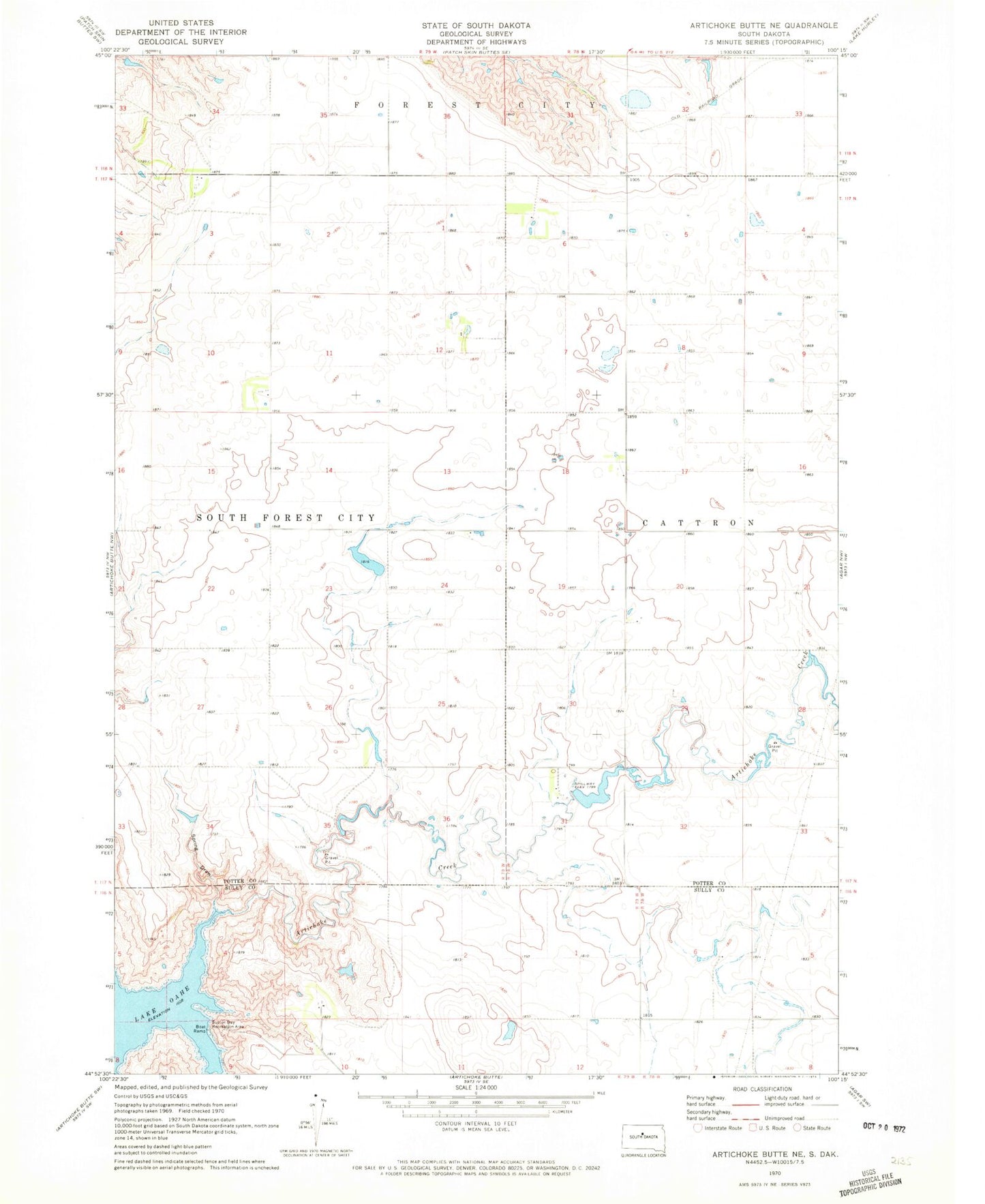 Classic USGS Artichoke Butte NE South Dakota 7.5'x7.5' Topo Map Image