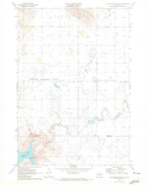 Classic USGS Artichoke Butte NE South Dakota 7.5'x7.5' Topo Map Image