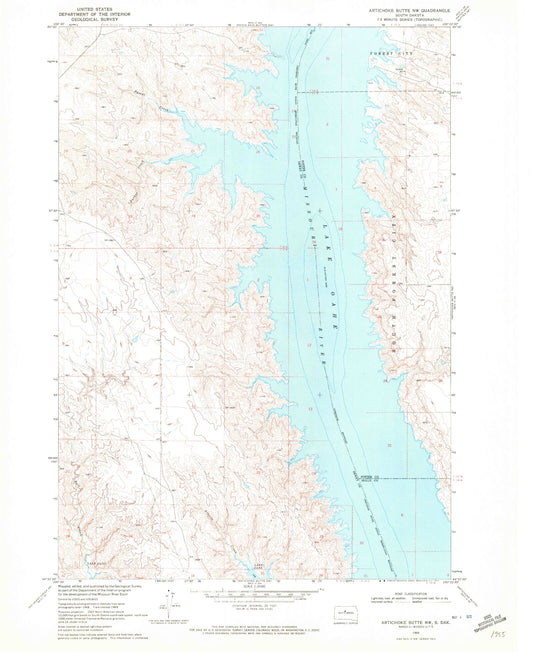 Classic USGS Artichoke Butte NW South Dakota 7.5'x7.5' Topo Map Image