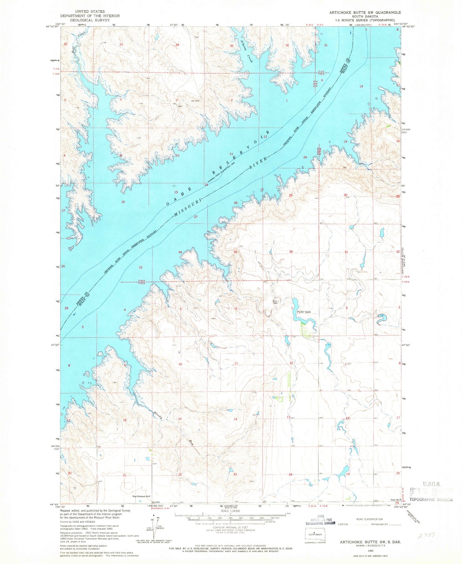 Classic USGS Artichoke Butte SW South Dakota 7.5'x7.5' Topo Map Image