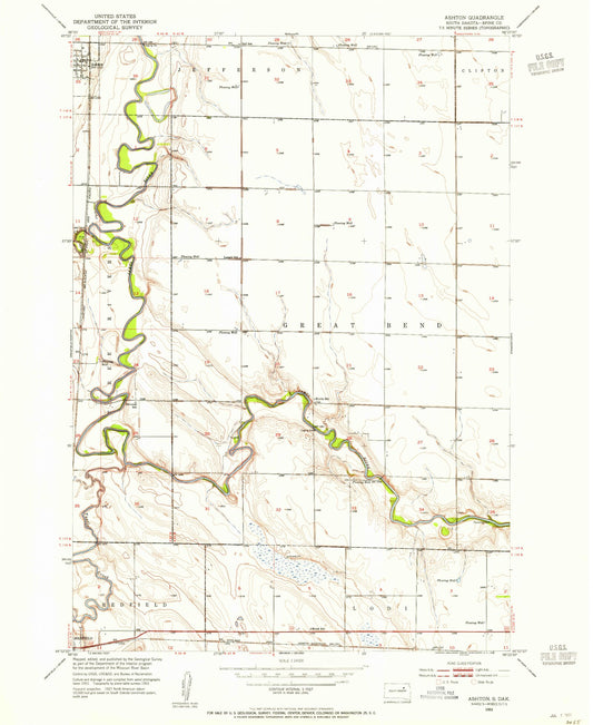Classic USGS Ashton South Dakota 7.5'x7.5' Topo Map Image