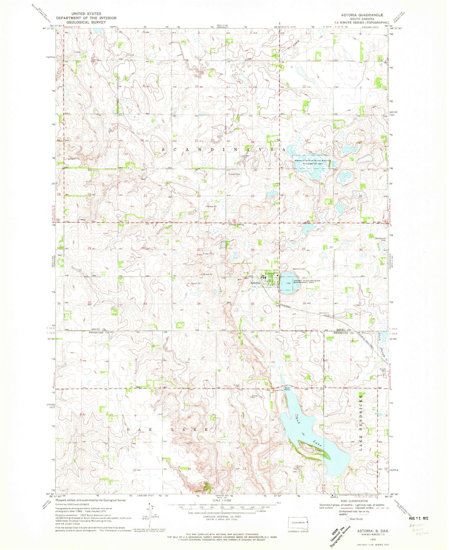 Classic USGS Astoria South Dakota 7.5'x7.5' Topo Map Image