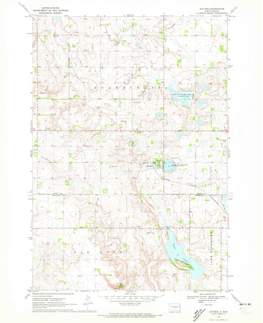 Classic USGS Astoria South Dakota 7.5'x7.5' Topo Map Image