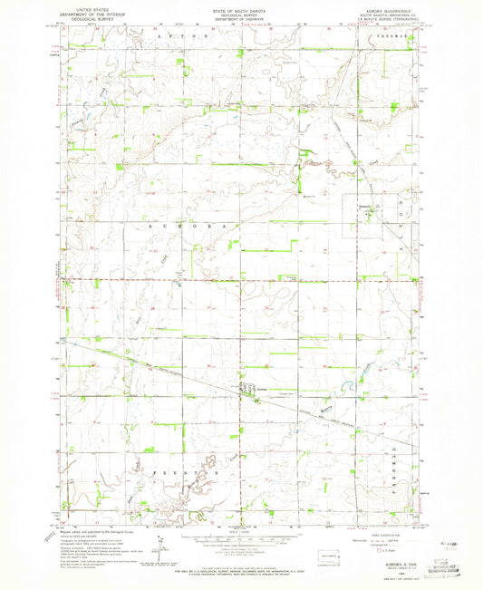 Classic USGS Aurora South Dakota 7.5'x7.5' Topo Map Image