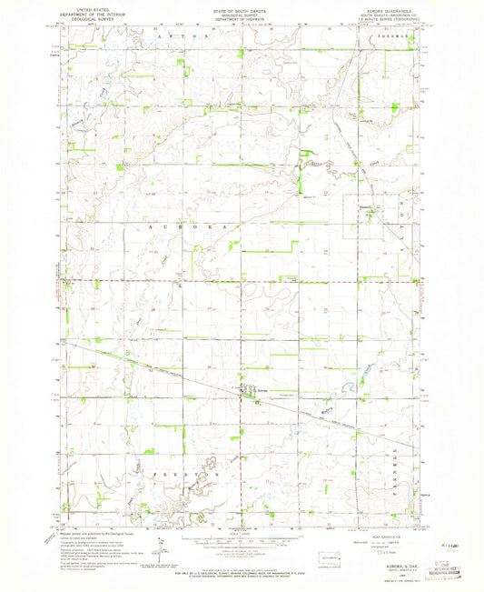 Classic USGS Aurora South Dakota 7.5'x7.5' Topo Map Image
