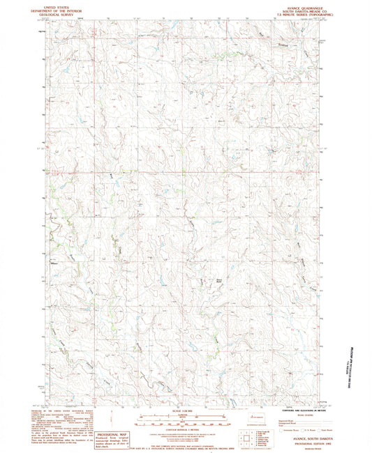 Classic USGS Avance South Dakota 7.5'x7.5' Topo Map Image