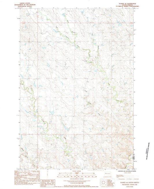 Classic USGS Avance SE South Dakota 7.5'x7.5' Topo Map Image