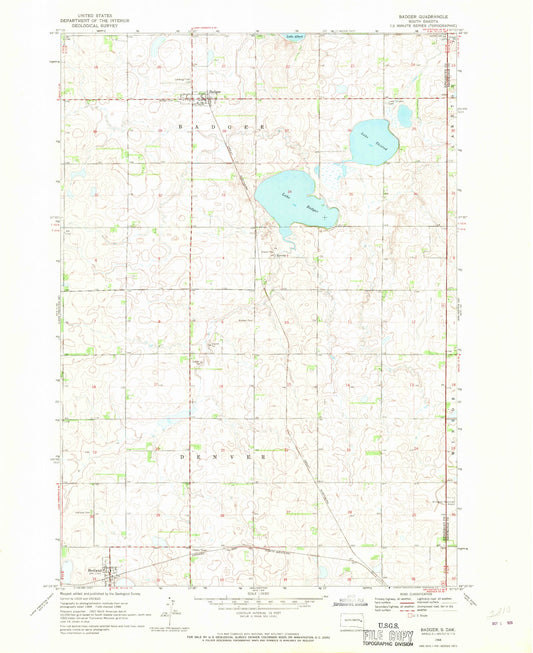 Classic USGS Badger South Dakota 7.5'x7.5' Topo Map Image