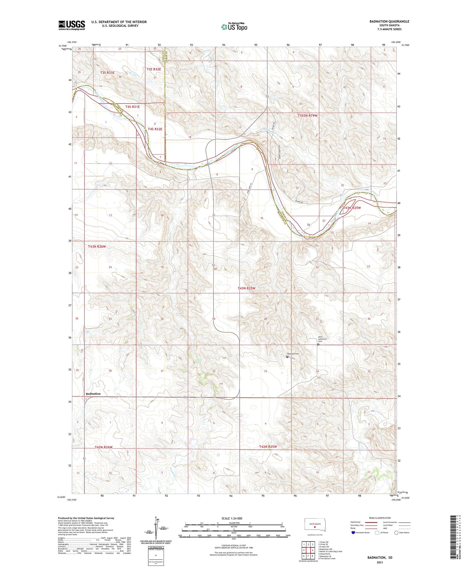 Badnation South Dakota US Topo Map Image