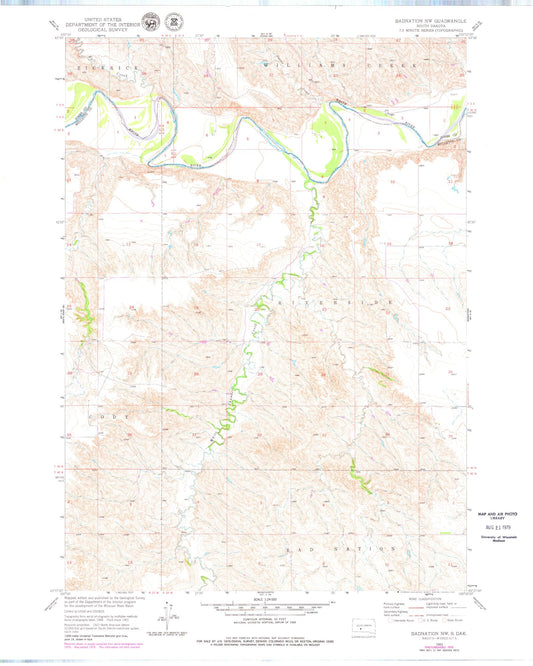 Classic USGS Badnation NW South Dakota 7.5'x7.5' Topo Map Image
