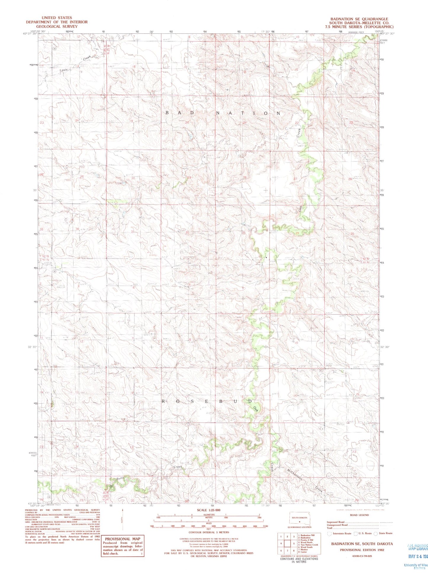 Classic USGS Badnation SE South Dakota 7.5'x7.5' Topo Map Image