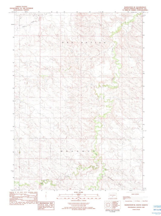 Classic USGS Badnation SE South Dakota 7.5'x7.5' Topo Map Image
