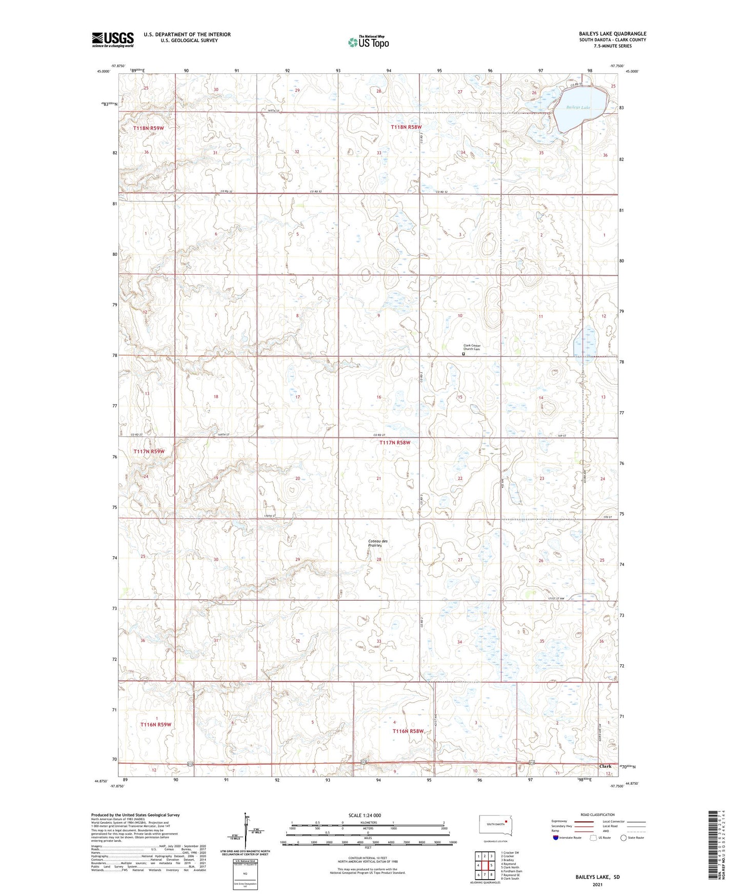 Baileys Lake South Dakota US Topo Map Image