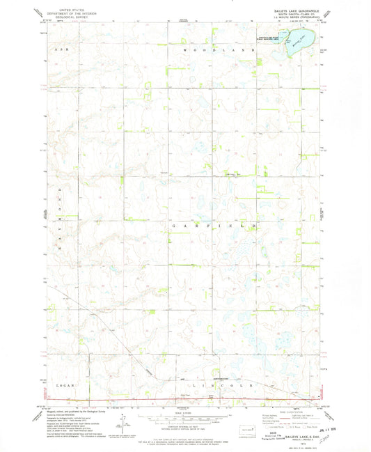 Classic USGS Baileys Lake South Dakota 7.5'x7.5' Topo Map Image