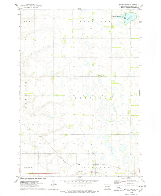 Classic USGS Baileys Lake South Dakota 7.5'x7.5' Topo Map Image