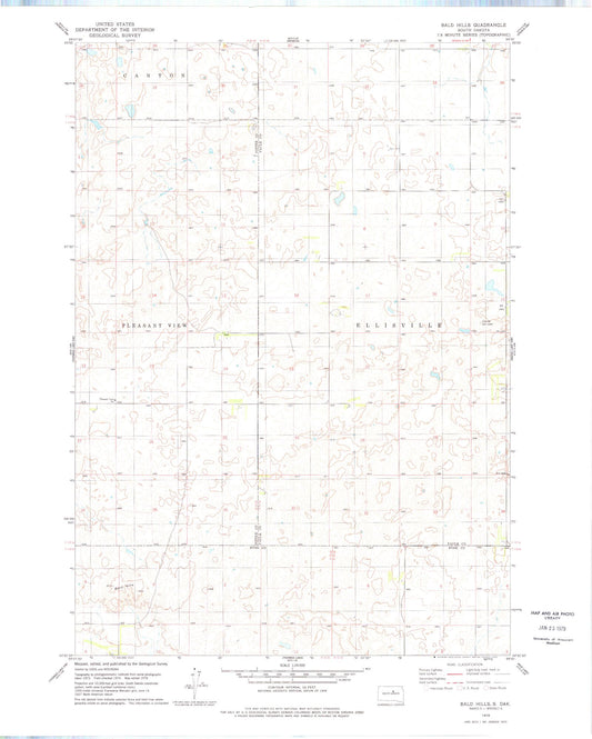 Classic USGS Bald Hills South Dakota 7.5'x7.5' Topo Map Image