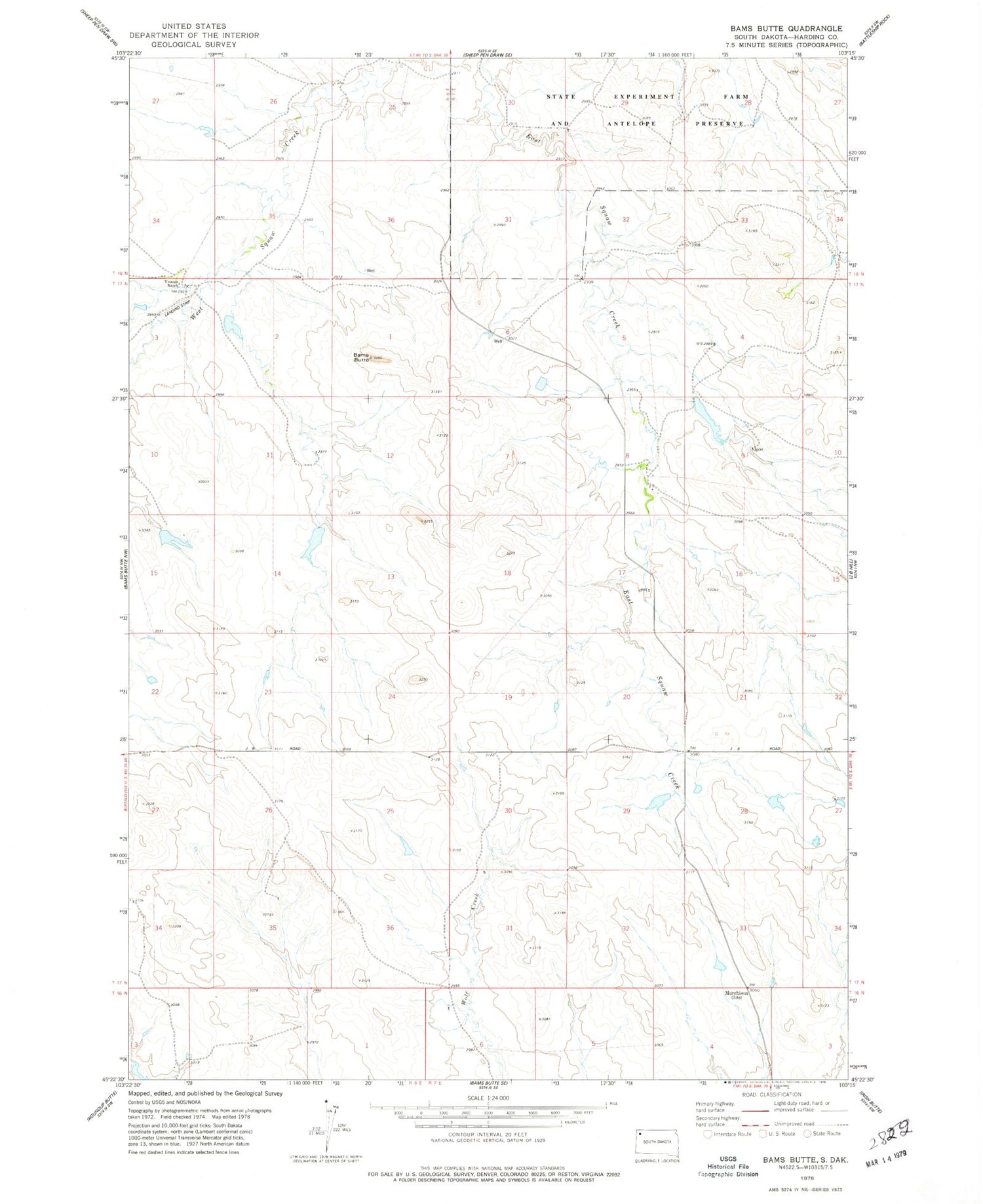 Classic USGS Bams Butte South Dakota 7.5'x7.5' Topo Map Image