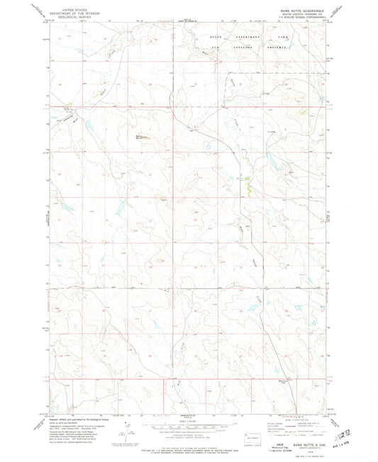 Classic USGS Bams Butte South Dakota 7.5'x7.5' Topo Map Image
