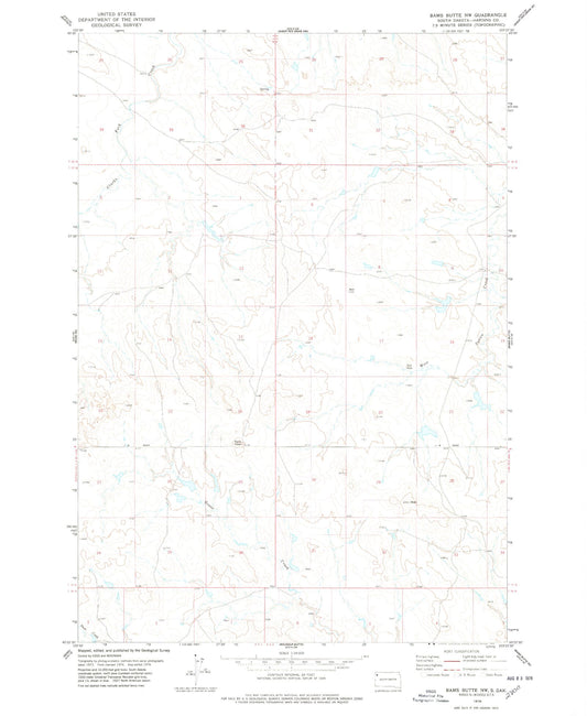 Classic USGS Bams Butte NW South Dakota 7.5'x7.5' Topo Map Image