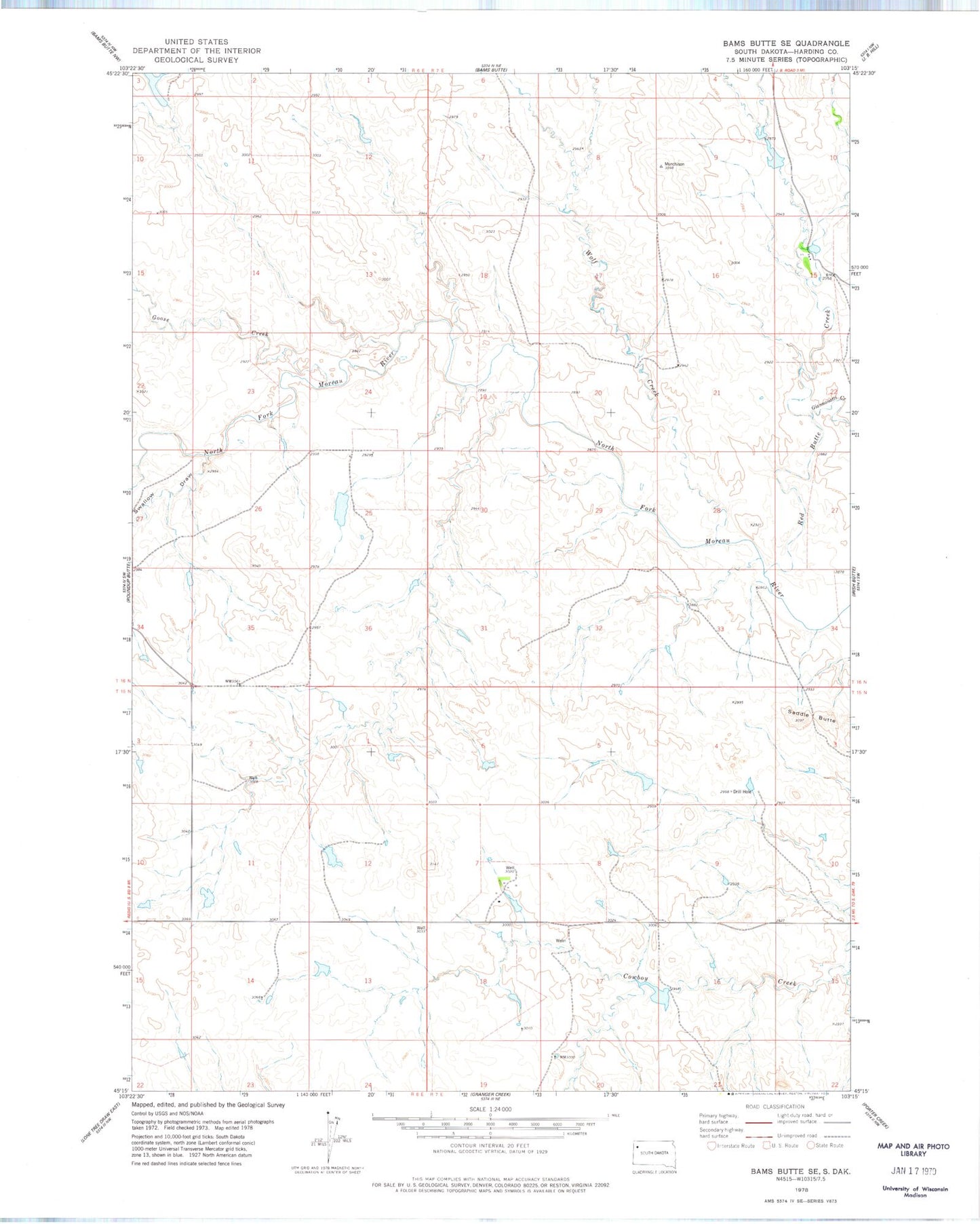 Classic USGS Bams Butte SE South Dakota 7.5'x7.5' Topo Map Image