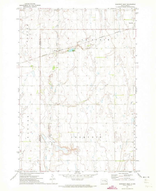 Classic USGS Bancroft West South Dakota 7.5'x7.5' Topo Map Image