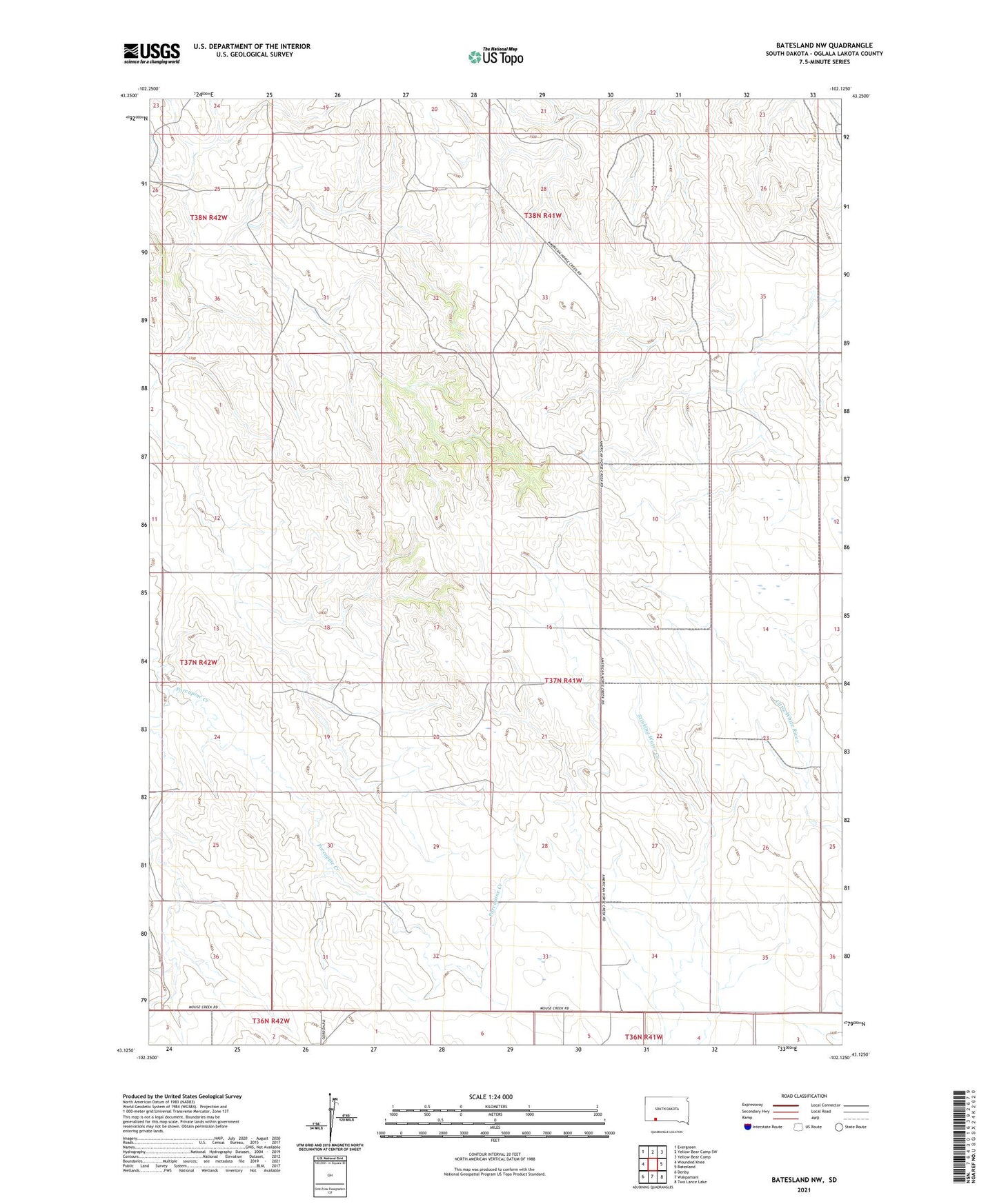 Batesland NW South Dakota US Topo Map Image