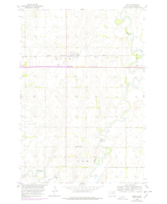 Classic USGS Bath South Dakota 7.5'x7.5' Topo Map Image