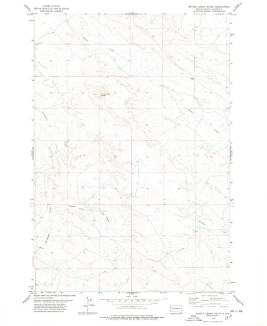 Classic USGS Battle Creek Butte South Dakota 7.5'x7.5' Topo Map Image