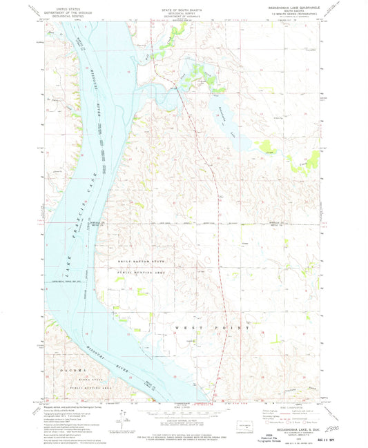 Classic USGS Bedashosha Lake South Dakota 7.5'x7.5' Topo Map Image