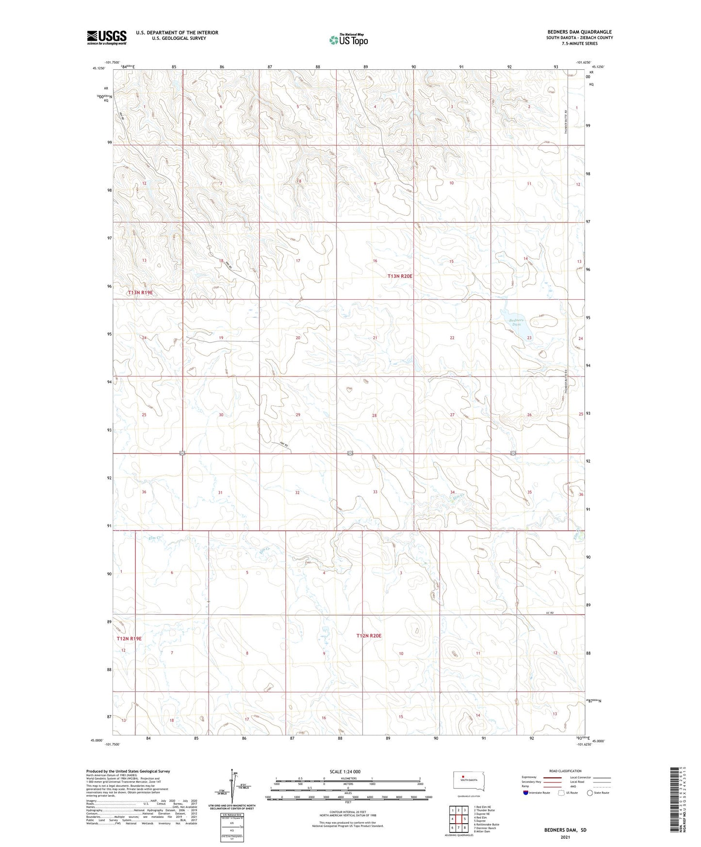 Bedners Dam South Dakota US Topo Map Image
