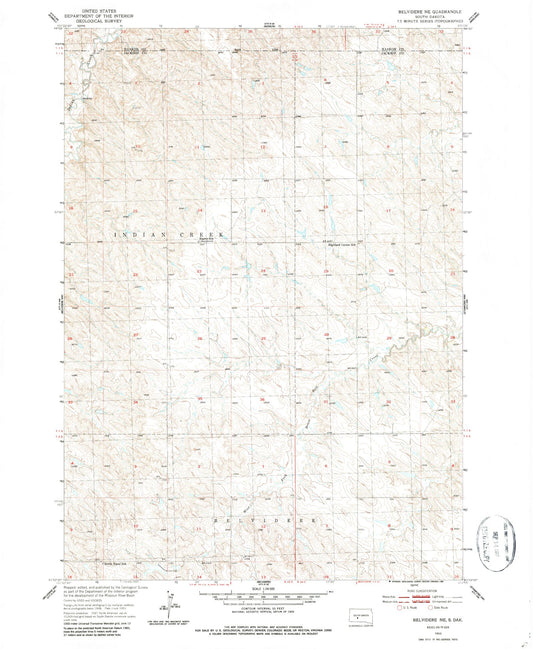 Classic USGS Belvidere NE South Dakota 7.5'x7.5' Topo Map Image