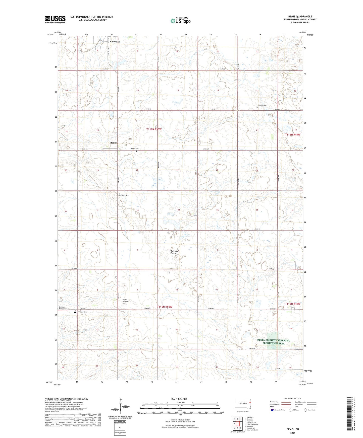 Bemis South Dakota US Topo Map Image