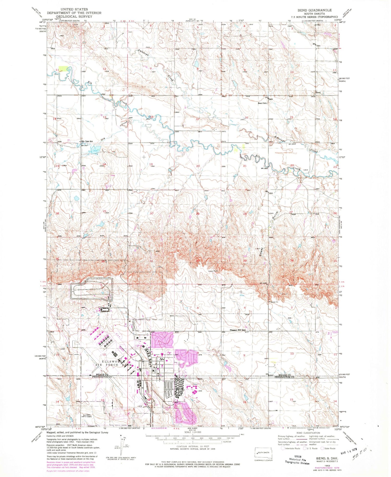 Classic USGS Bend South Dakota 7.5'x7.5' Topo Map Image
