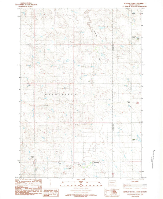 Classic USGS Bentley Ranch South Dakota 7.5'x7.5' Topo Map Image