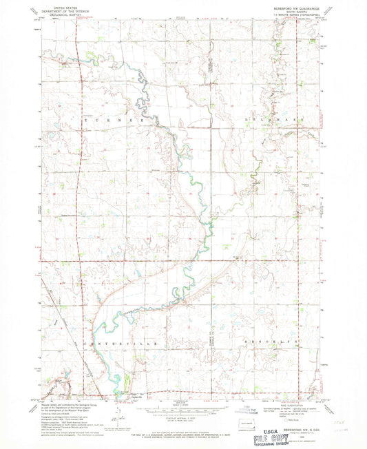 Classic USGS Beresford NW South Dakota 7.5'x7.5' Topo Map Image