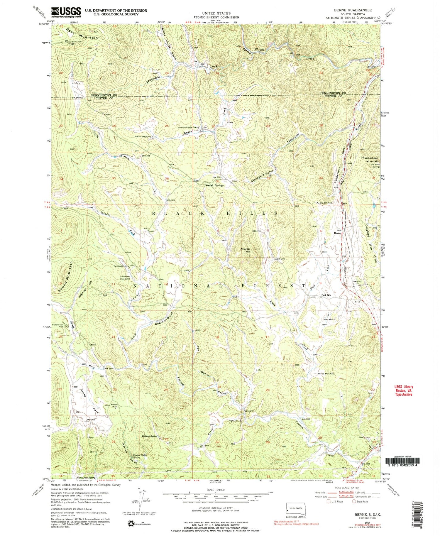 Classic USGS Berne South Dakota 7.5'x7.5' Topo Map Image