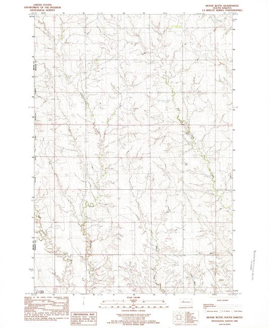Classic USGS Bessie Butte South Dakota 7.5'x7.5' Topo Map Image