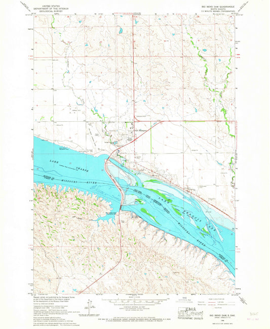 Classic USGS Big Bend Dam South Dakota 7.5'x7.5' Topo Map Image